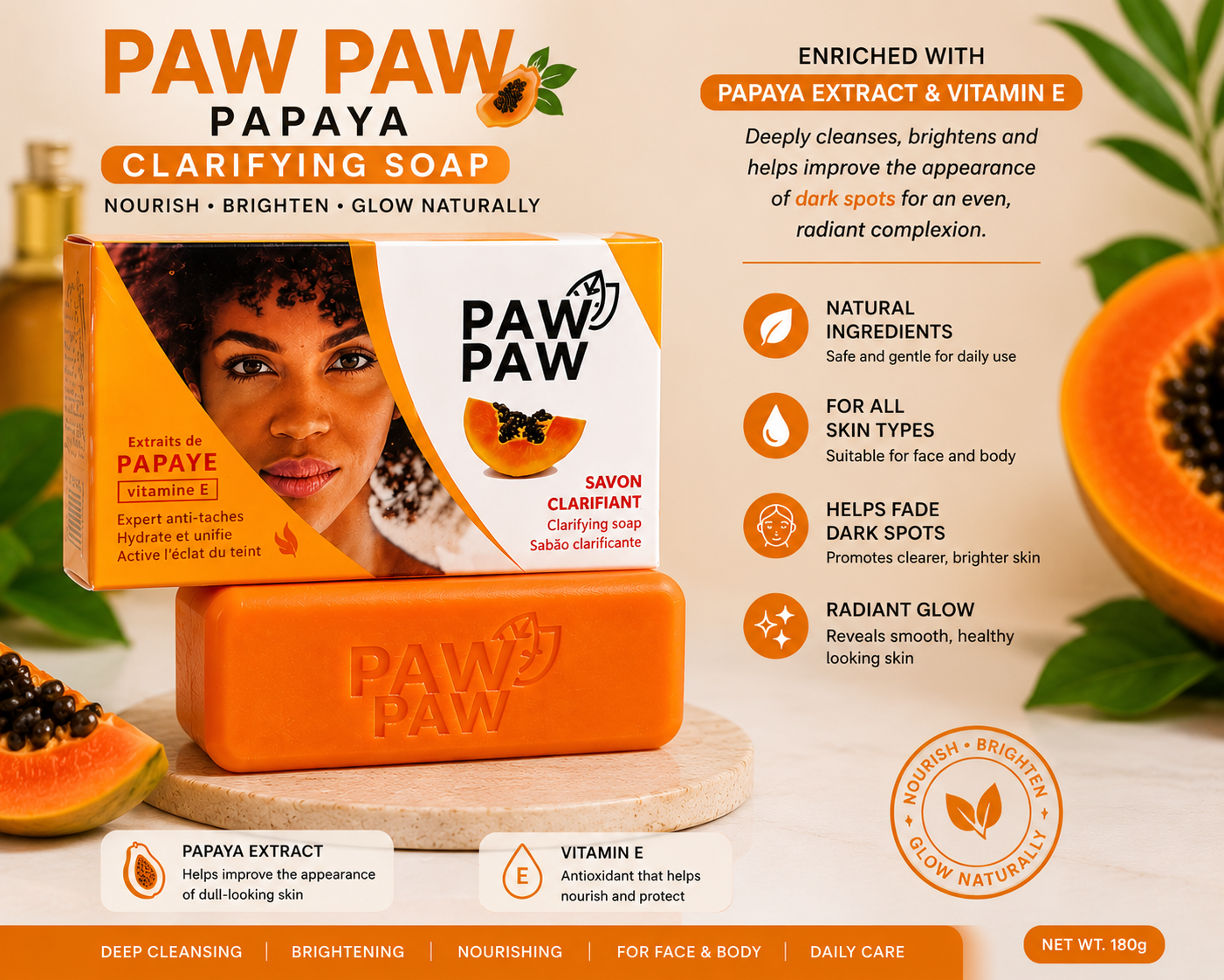PAW PAW Papaya Clarifying Soap with Vitamin E – 180g