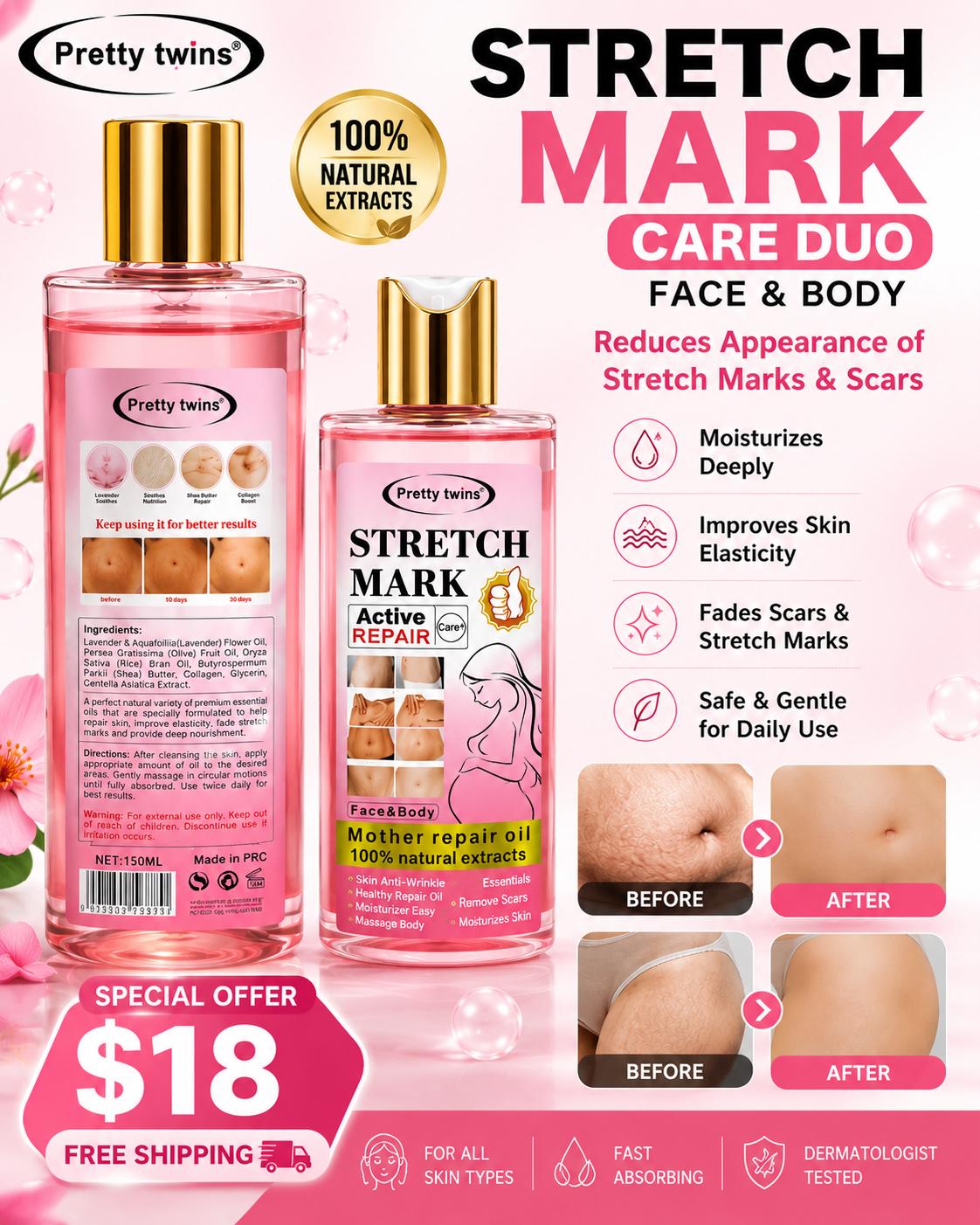 Pretty Twins Stretch Mark Repair Oil – 120ml